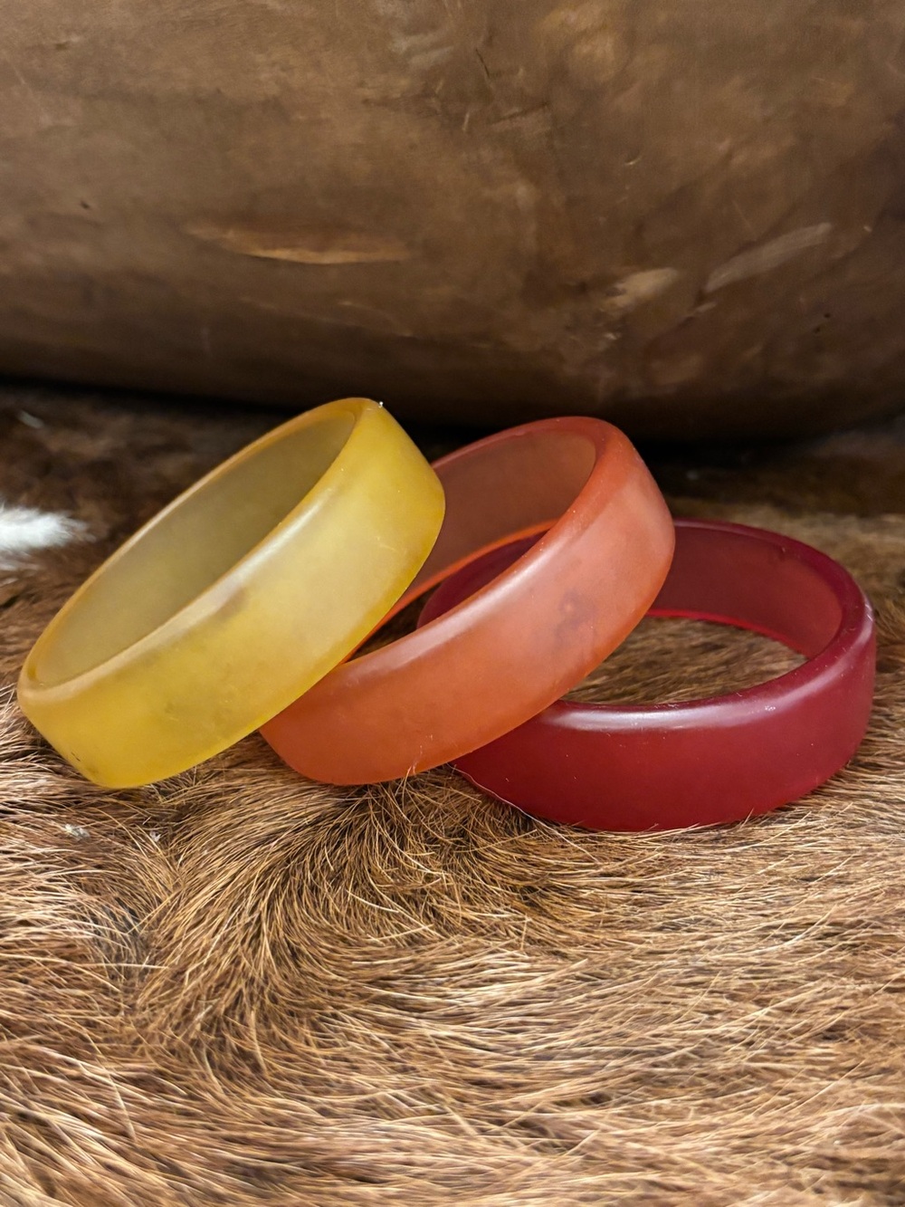 Vintage Bangles Lucite - Autumn Butterscotch, Mustard Yellow, Harvest Red